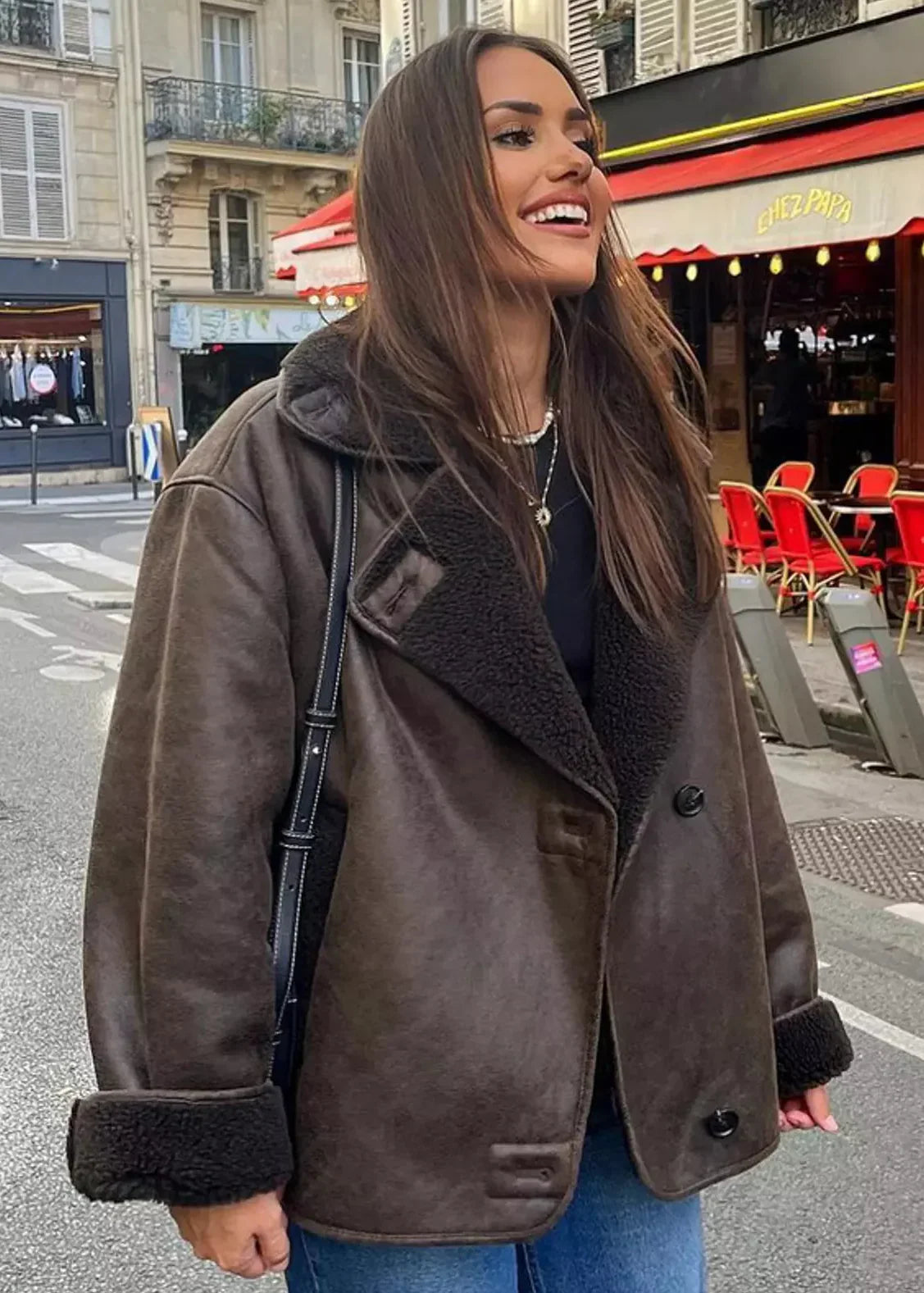 jacket Long Effet Cuir