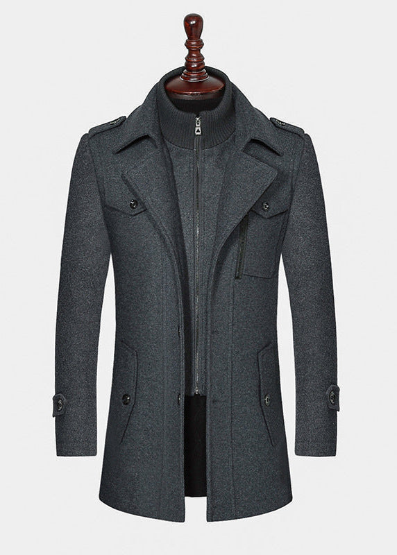 Manteau Homme en Laine à Double Col avec Fermeture Zippée