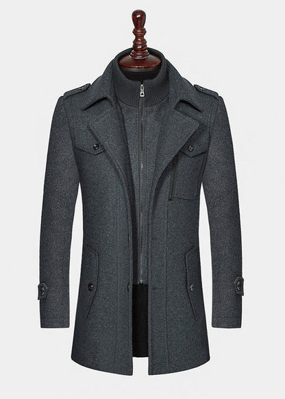 Manteau Homme en Laine à Double Col avec Fermeture Zippée