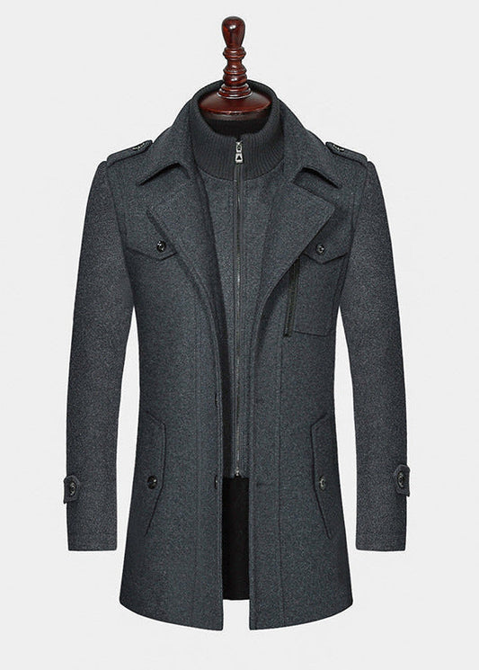 Manteau Homme en Laine à Double Col avec Fermeture Zippée