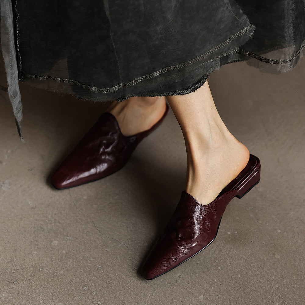 LÉONIE™ | Mules en cuir pleine fleur