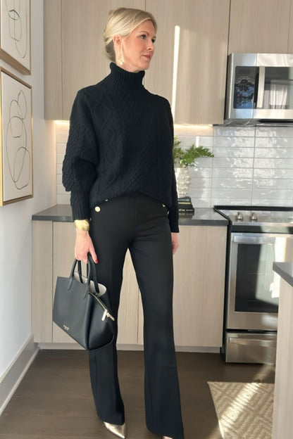 SILIA | Pantalon Taille Haute à Boutons Dorés