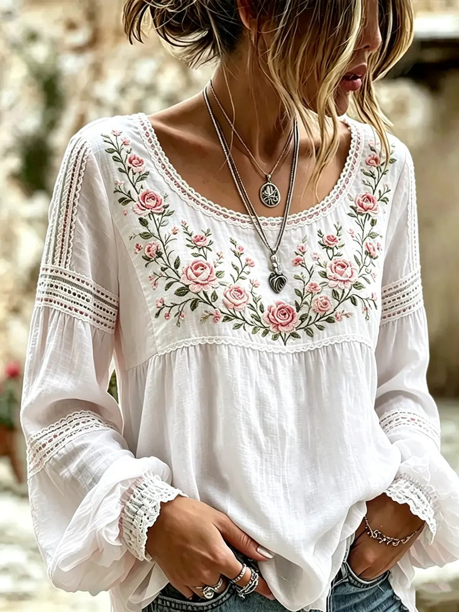 Rosélia™ | Blouse Dentelle & Roses