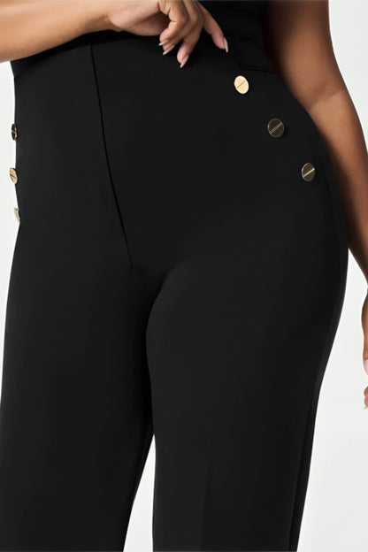 SILIA | Pantalon Taille Haute à Boutons Dorés