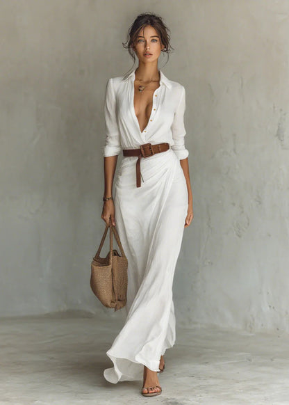 Soléna | Robe longue fluide ceinturée