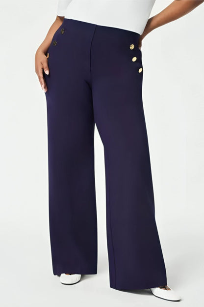 SILIA | Pantalon Taille Haute à Boutons Dorés