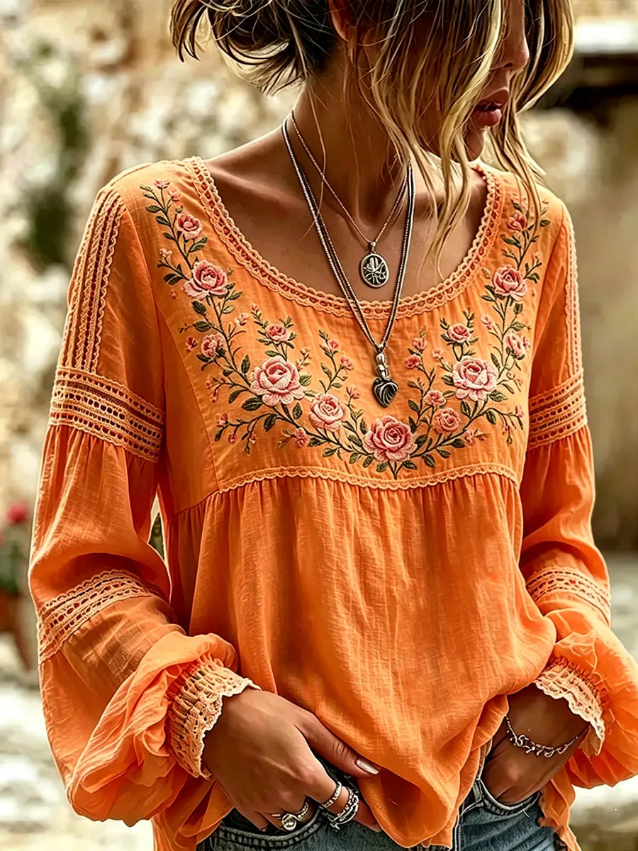 Rosélia™ | Blouse Dentelle & Roses