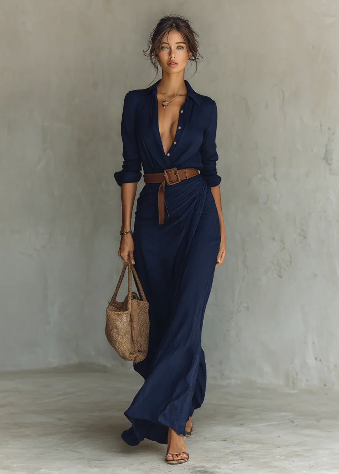Soléna | Robe longue fluide ceinturée