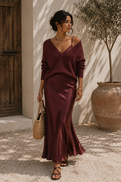 Alma | Robe Satin Élégante avec Pull