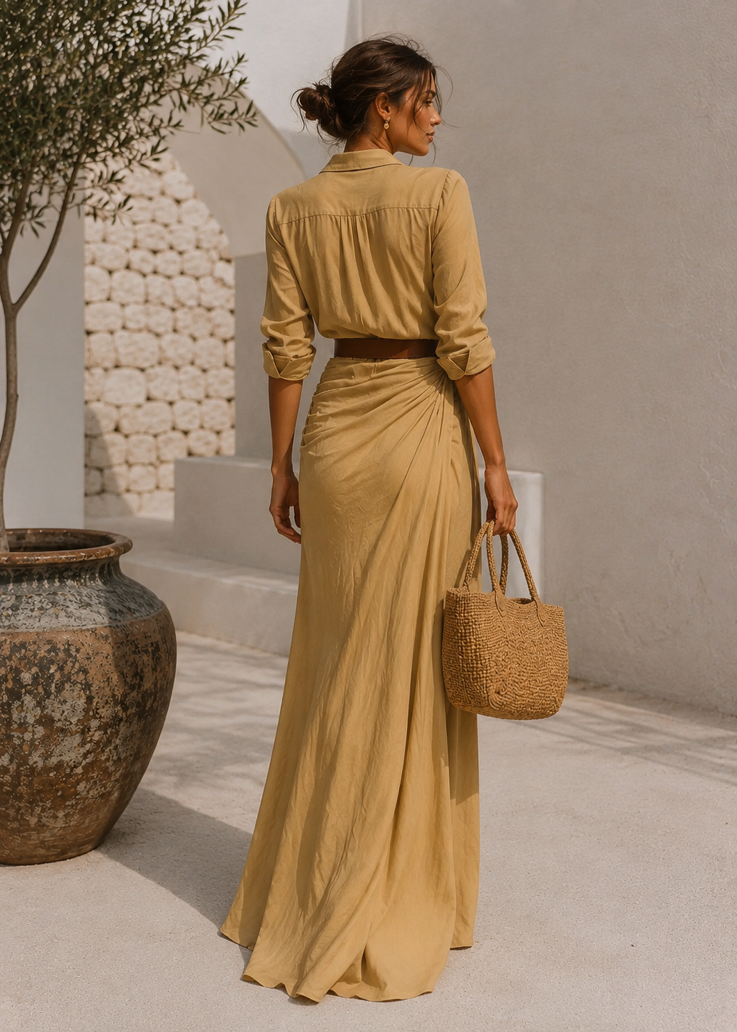Soléna | Robe longue fluide ceinturée