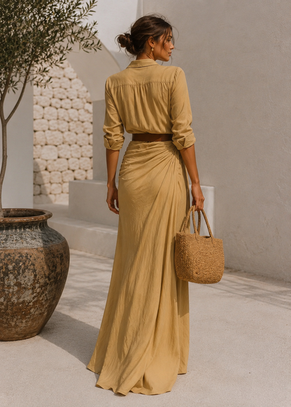Soléna | Robe longue fluide ceinturée