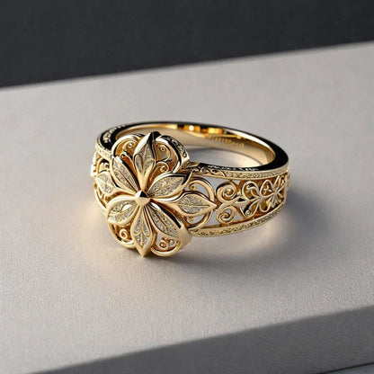 Jeanne | Bague en Or Exotique Ornée d'une Fleur en Zirconia