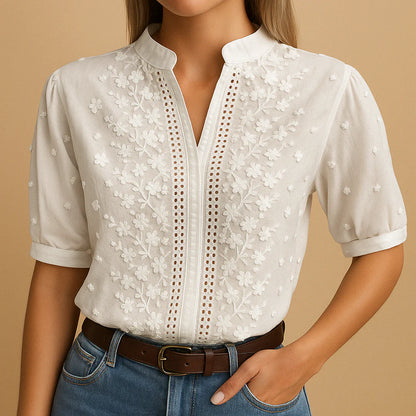 SORENA™ | Blouse Élégante en Coton Brodé