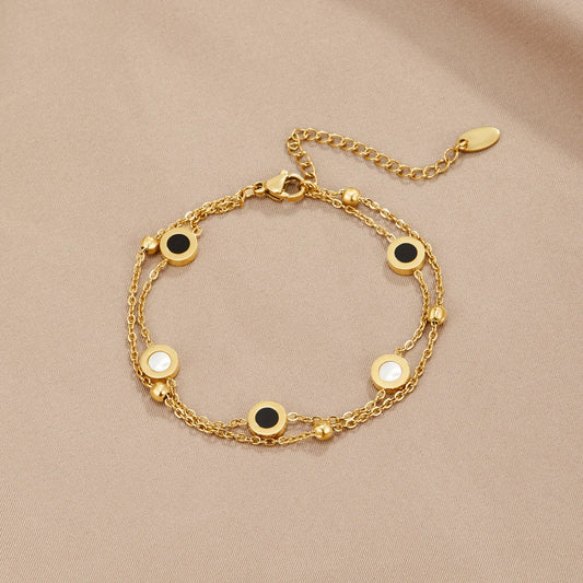 Victoire | Bracelet en Onyx et Pierre Blanche - Élégance Contrastée et Raffinement Intemporel