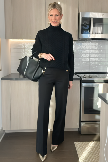 SILIA | Pantalon Taille Haute à Boutons Dorés