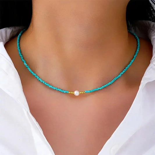 Amélie | Collier de Perles Baroque en Turquoise – Élégance intemporelle