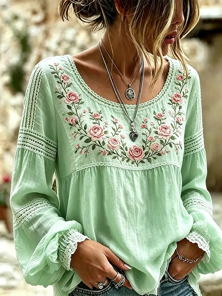 Rosélia™ | Blouse Dentelle & Roses