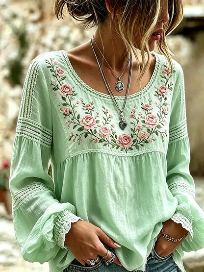 Rosélia™ | Blouse Dentelle & Roses