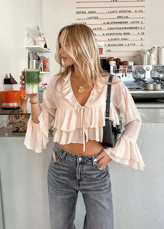V-neck Lace-up Shirt