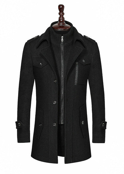 Manteau Homme en Laine à Double Col avec Fermeture Zippée
