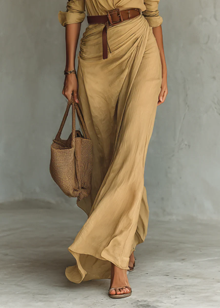 Soléna | Robe longue fluide ceinturée