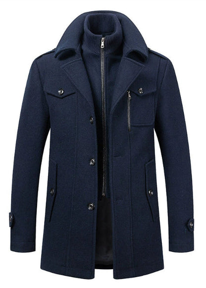 Manteau Homme en Laine à Double Col avec Fermeture Zippée
