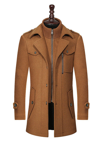 Manteau Homme en Laine à Double Col avec Fermeture Zippée