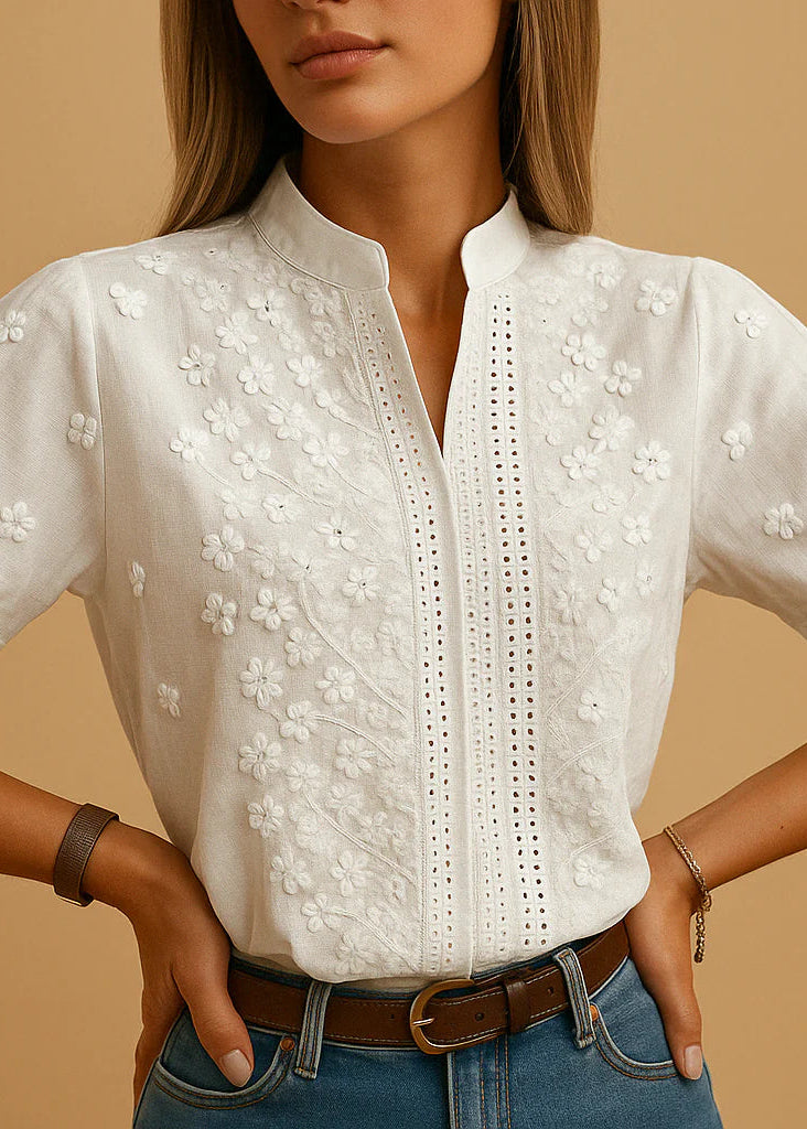 SORENA™ | Blouse Élégante en Coton Brodé