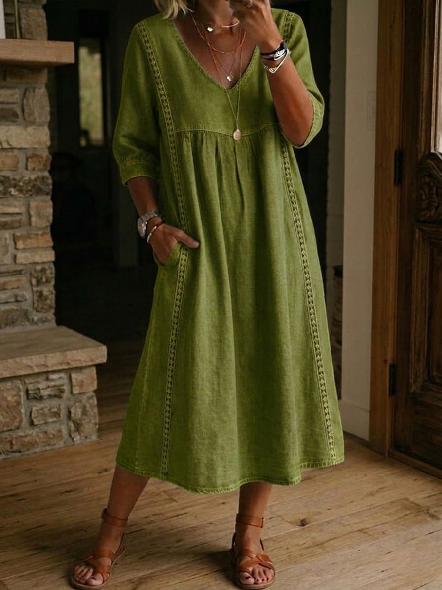Aurine | Robe Ample Lin Et Coton À Dentelle
