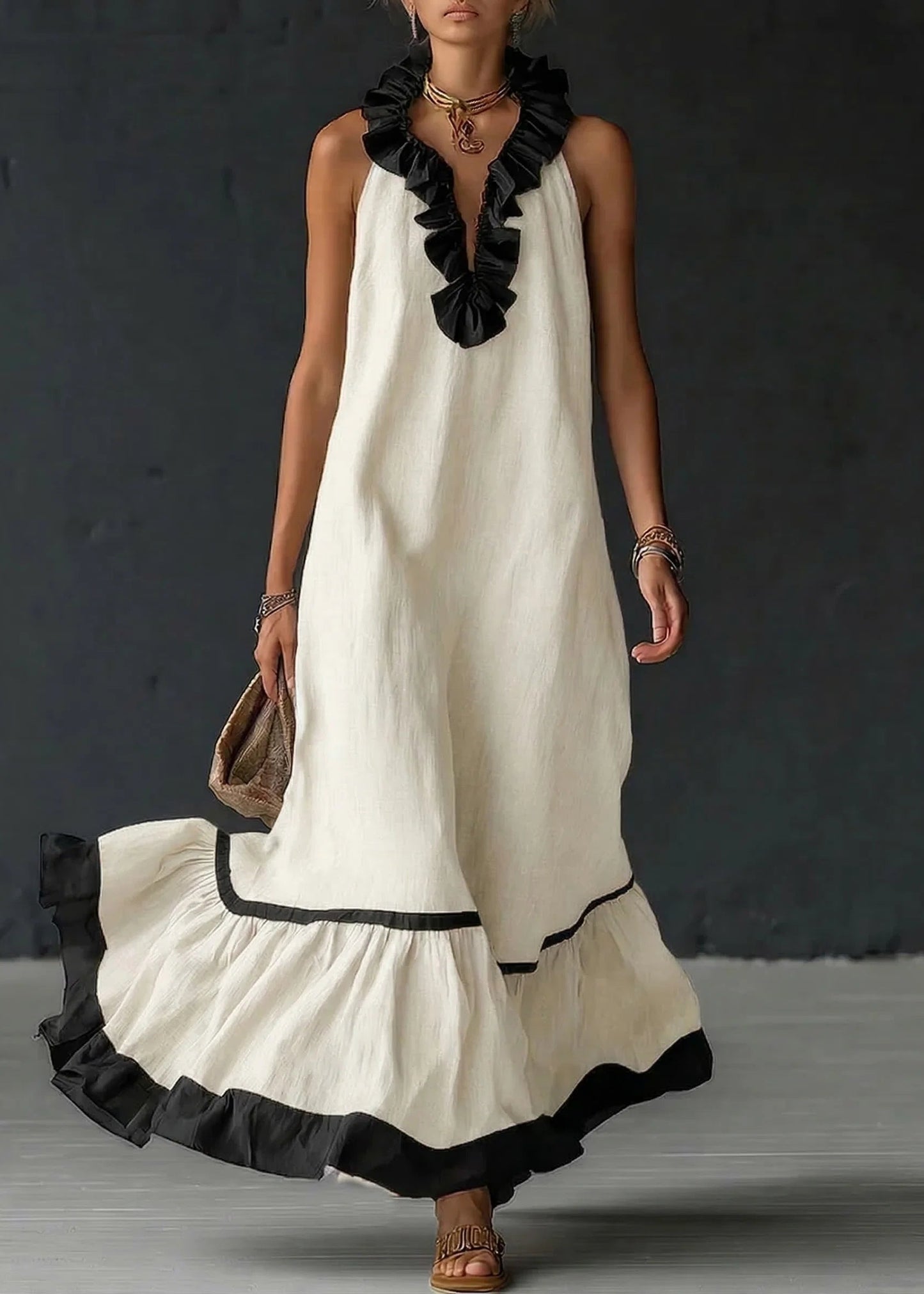 Séréna | Robe Longue Fluide à Volants Chic