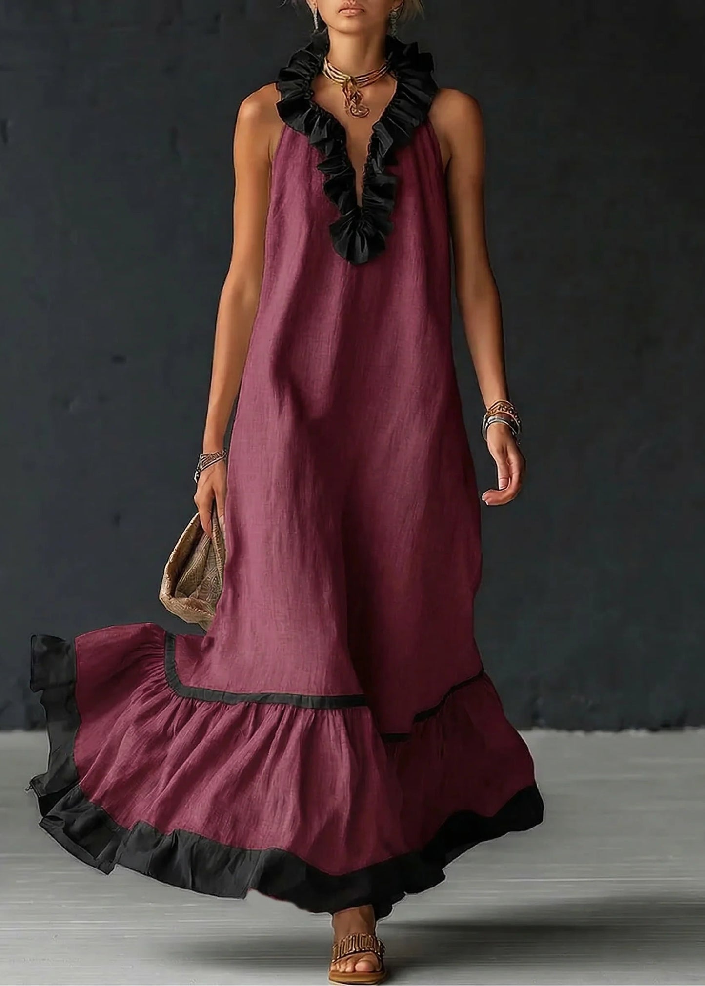 Séréna | Robe Longue Fluide à Volants Chic