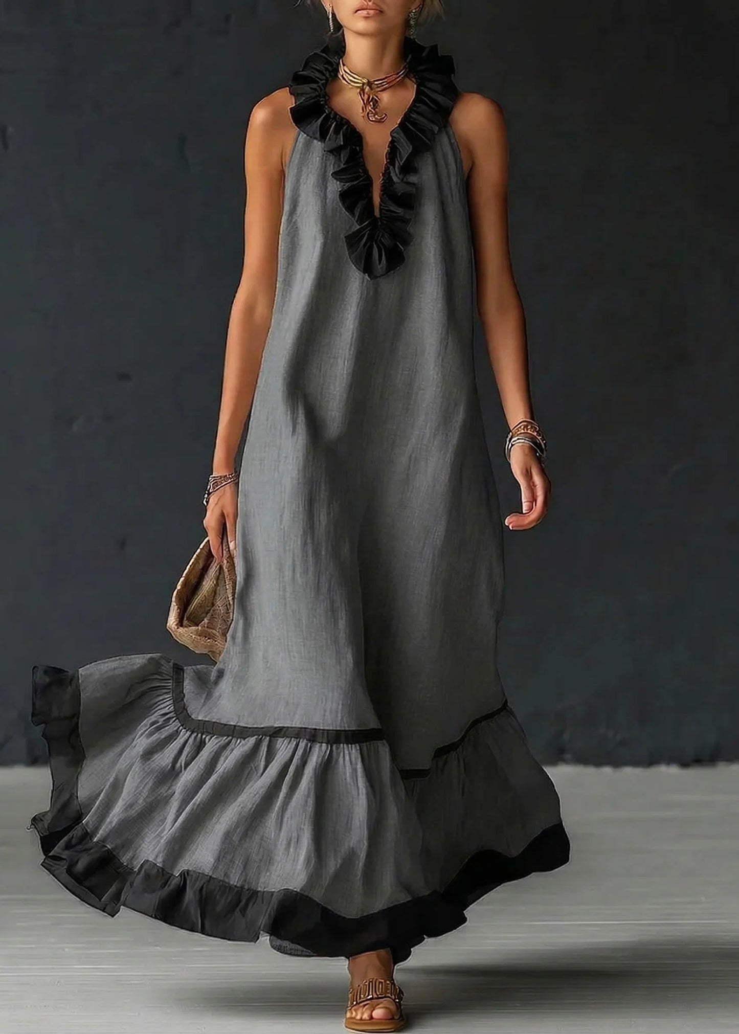 Séréna | Robe Longue Fluide à Volants Chic