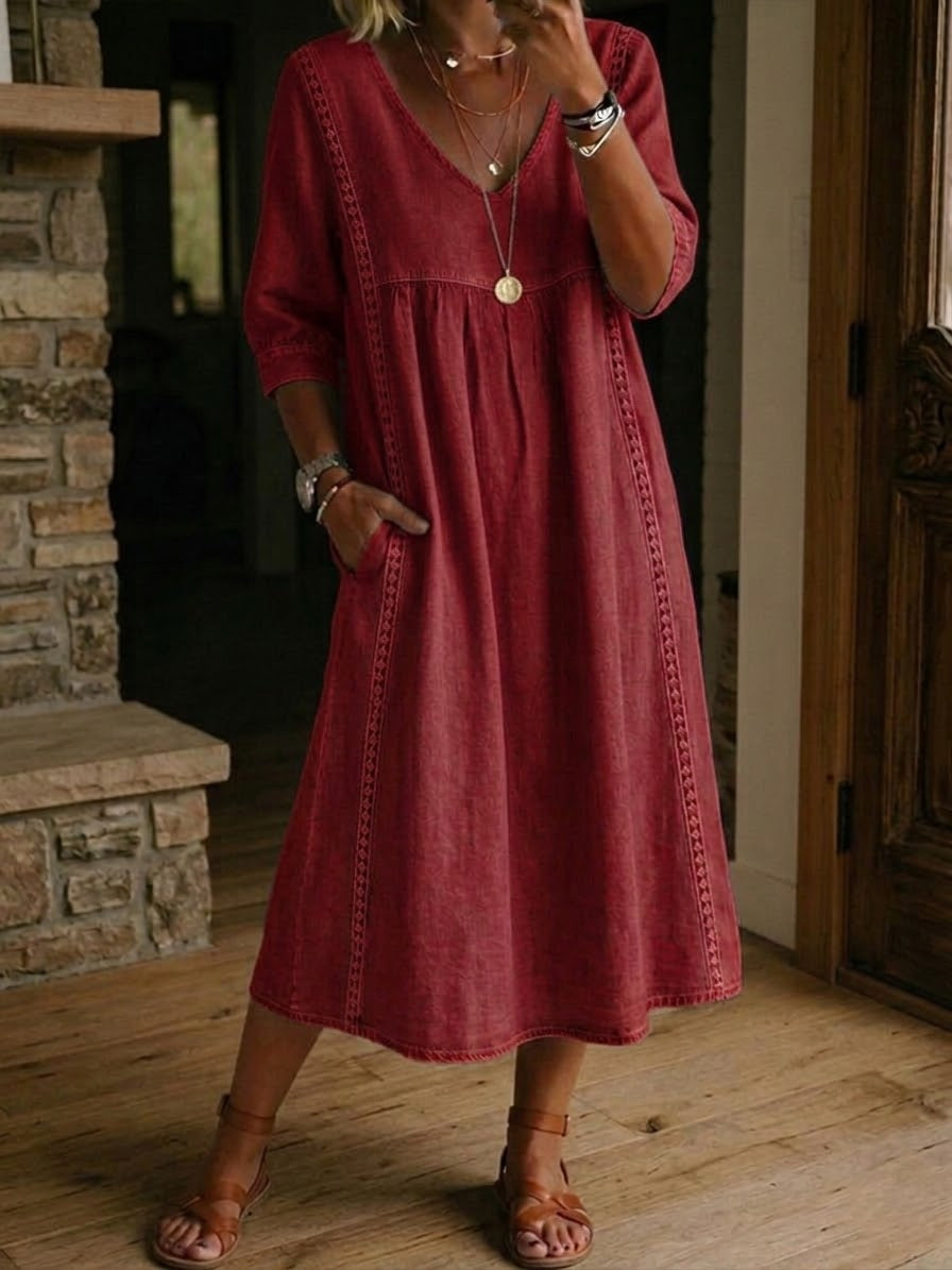 Aurine | Robe Ample Lin Et Coton À Dentelle